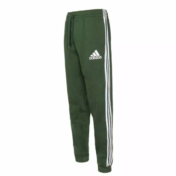 Men's Adidas Essential Fleece Tapered Cuff Sweatpant Jogger 3 Stripe, Green, XL - Picture 1 of 9
